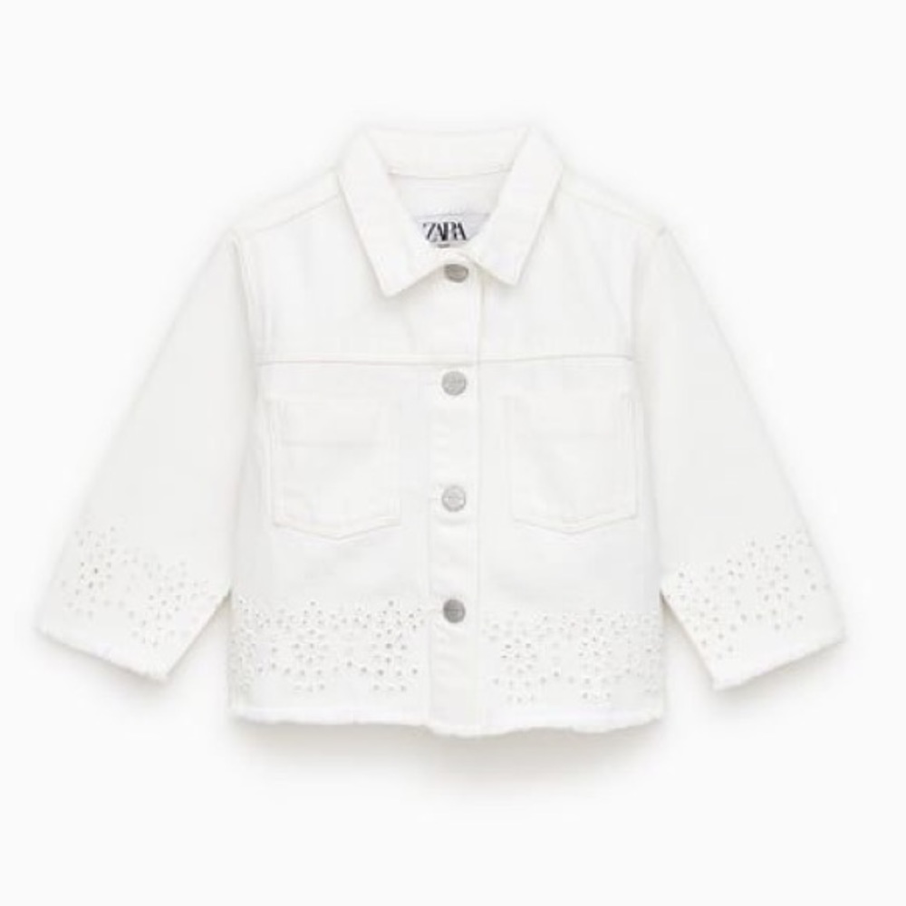 ZARA Baby Eyelet White Denim Jacket Size 2-3 Years
